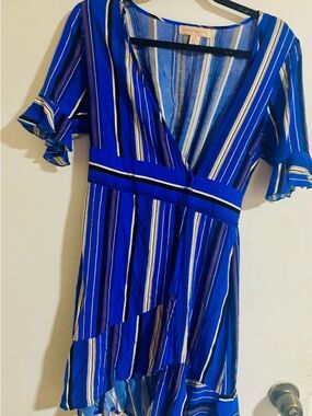 Band of Gypsies Royal Blue Multi-Stripe Wrap Dress